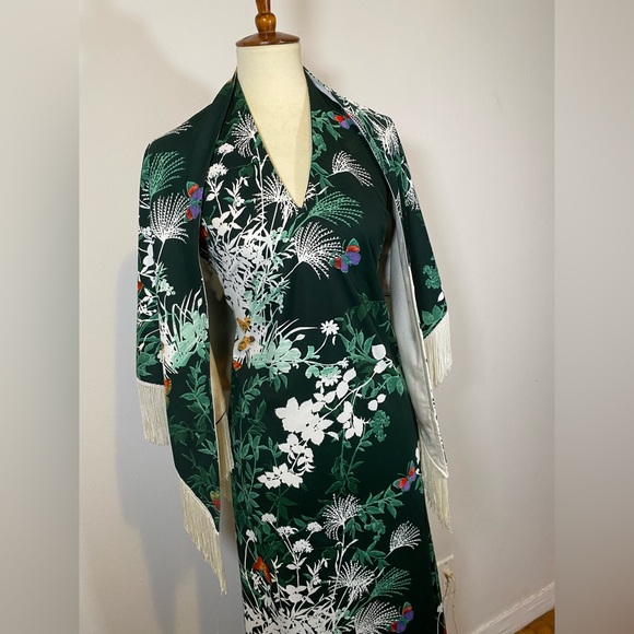 70s VTG Butterfly Maxi Dress and Fringe Shawl - Picture 15 of 17